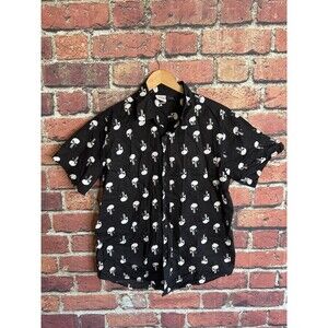 Punisher Mens Black AOP Button Up Shirt Size Medium Marvel